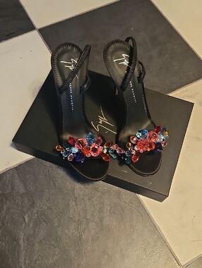 Giuseppe Zanotti Black Crystal-Embellished Slingback Heels